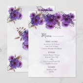 Paarse Waterverf Chrysanthemum Bruiloft Menu (Voorkant / Achterkant)