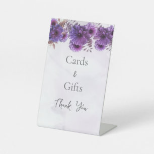 Paarse Waterverf Chrysanthemum Bruiloft Reclamebord Met Voetstuk
