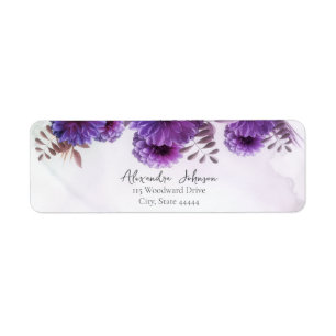 Paarse Waterverf Chrysanthemum Huwelijkskaart Etiket