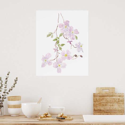 paarse waterverf clematis poster (Keuken)