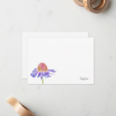 Paarse Waterverf Coneflower Notitiekaartje (Voorkant / Achterkant in situ)