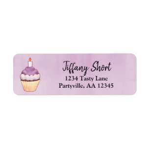 Paarse Waterverf Cupcake Birthday Adres Etiket