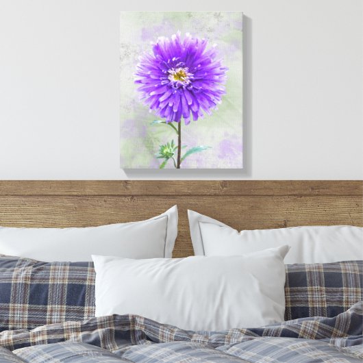 Paarse Waterverf Dahlia Canvas Afdruk (Insitu (Slaapkamer))