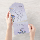 Paarse Waterverf Daisies Modern Rustic Wedding All In One Uitnodiging (Afscheurbaar)