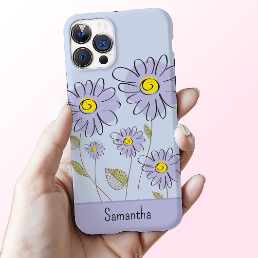 Paarse Waterverf Daisies Monogrammed Case-Mate iPhone Case
