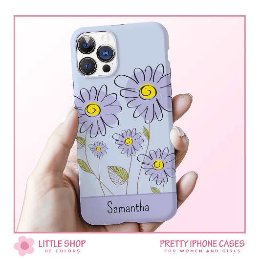 Paarse Waterverf Daisies Monogrammed Case-Mate iPhone Case