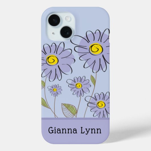 Paarse Waterverf Daisies Monogrammed Case-Mate iPhone Case (Achterkant)