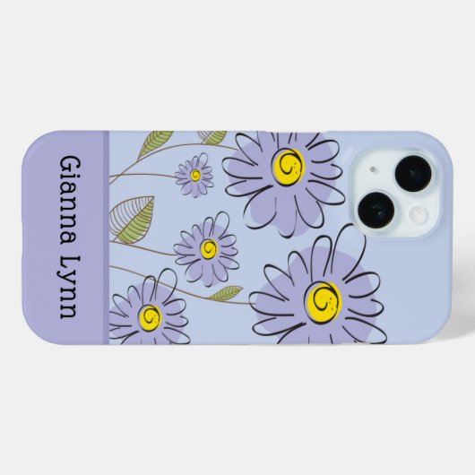 Paarse Waterverf Daisies Monogrammed Case-Mate iPhone Case (Achterkant (horizontaal))