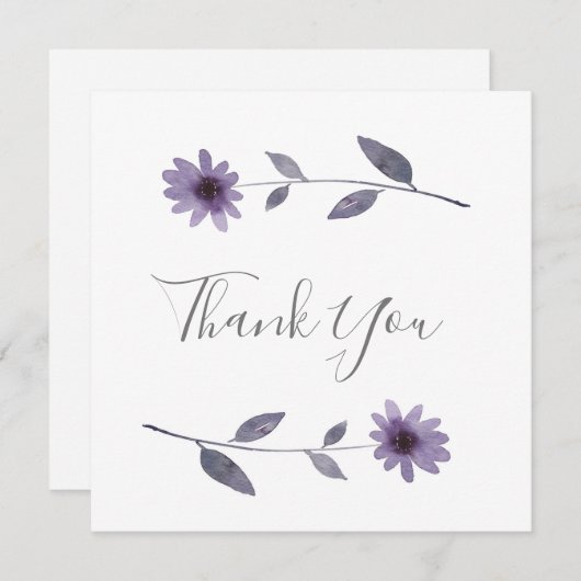 Paarse Waterverf Daisy Hartelijk dank Bedankkaart (Voorkant / Achterkant)