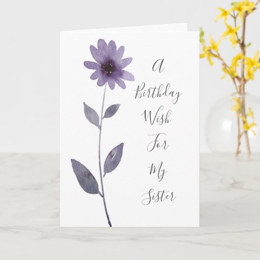 Paarse Waterverf Daisy Kaart (Gele Bloem)