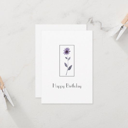 Paarse Waterverf Daisy Kaart (Voorkant / Achterkant in situ)