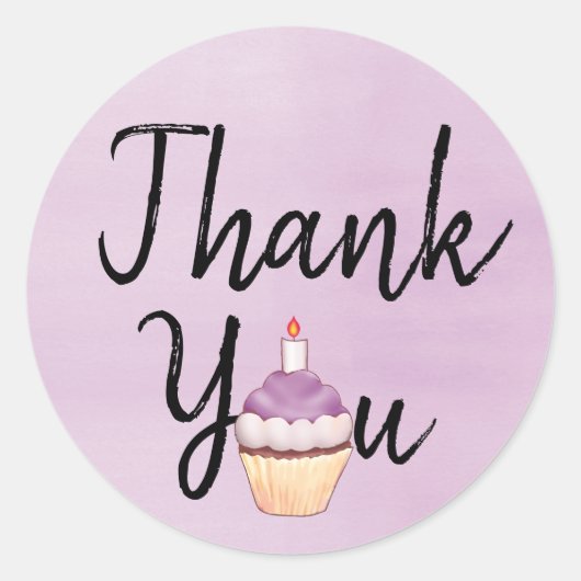 Paarse Waterverf Dank je Cupcake Ronde Sticker (Voorkant)