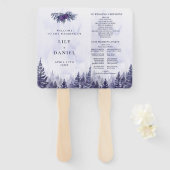 Paarse Waterverf dennenbos bruiloft programma Handwaaier (Voorkant en achterkant)