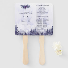 Paarse Waterverf dennenbos bruiloft programma Handwaaier