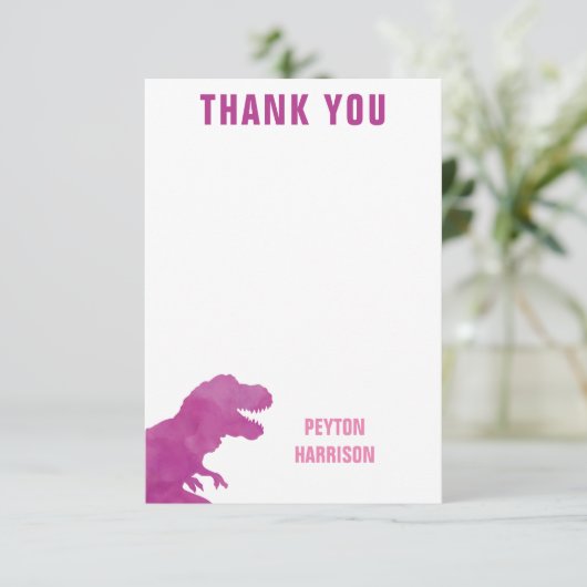 Paarse Waterverf dinosaurus gepersonaliseerd dank  Bedankkaart (Staand voorkant)