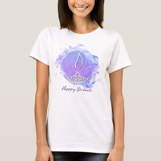 Paarse Waterverf Diwali Deepa T-shirt (Voorkant)