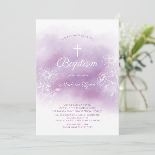 Paarse Waterverf doopsel doop Kaart (Staand voorkant)