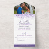 Paarse waterverf douchen verlate bruiloft all in one uitnodiging (Binnen)