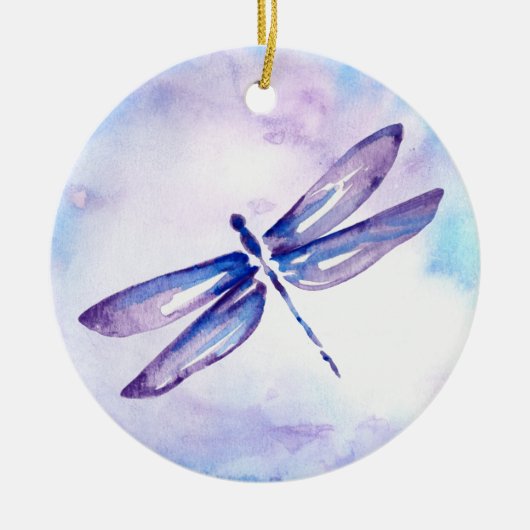 Paarse Waterverf Dragonfly-kerstsieraden Keramisch Ornament (Voorkant)