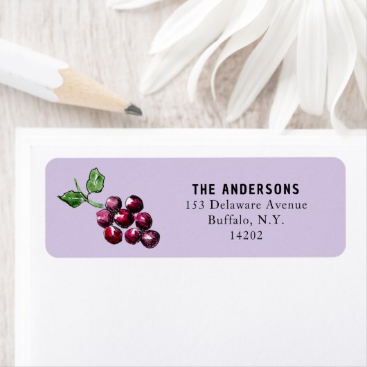 Paarse Waterverf Druiven Elegant Retour Adres Etiket (Insitu)