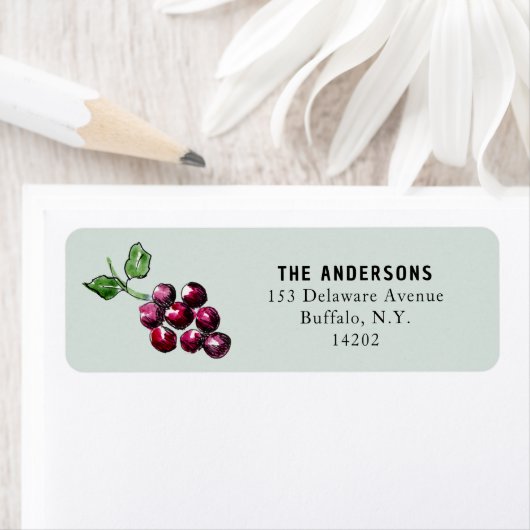 Paarse Waterverf Druiven Elegant Retour Adres Etiket (Insitu)