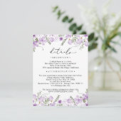 Paarse Waterverf drumperen bruiloft - details Informatiekaartje (Staand voorkant)