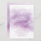 Paarse Waterverf Eerste Heilige Communie Kaart (Voorkant / Achterkant)