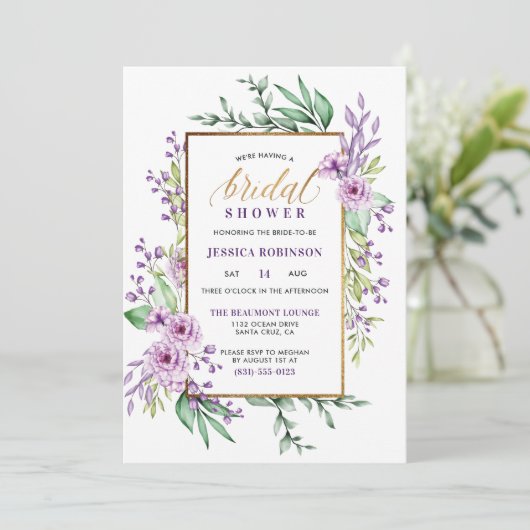 Paarse Waterverf & Elegant Script Vrijgezellenfees Kaart (Staand voorkant)