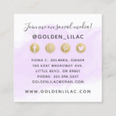 Paarse Waterverf en Gold Social Media Network Vierkante Visitekaartje (Achterkant)