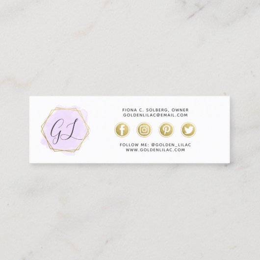 Paarse Waterverf en goud met sociale gevolgen Mini Visitekaartje (Achterkant)