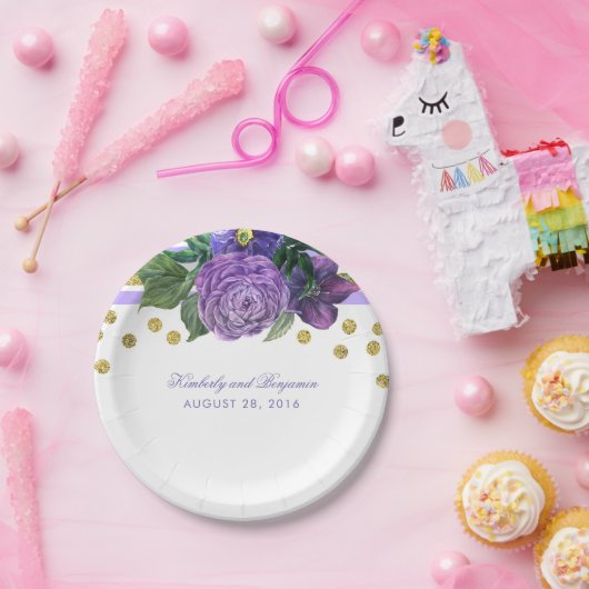 Paarse Waterverf en gouden Confetti Papieren Bordje (Feest)