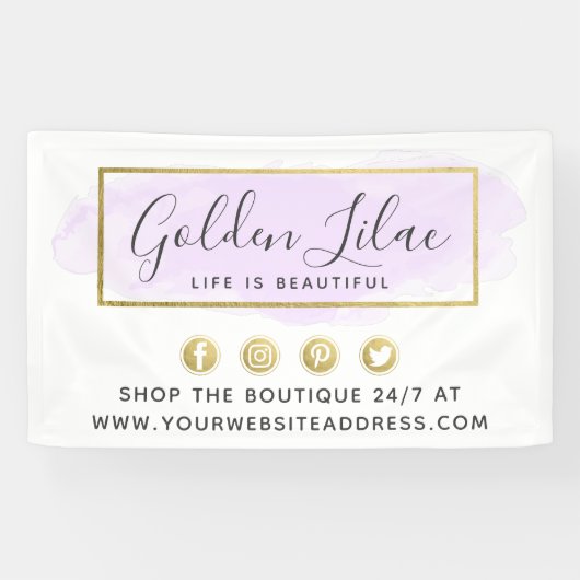 Paarse Waterverf en moderne goudgeometrische weerg Spandoek (Horizontaal)