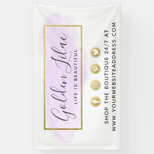 Paarse Waterverf en moderne goudgeometrische weerg Spandoek (Verticaal)