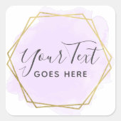 Paarse Waterverf en moderne goudgeometrische weerg Vierkante Sticker (Voorkant)