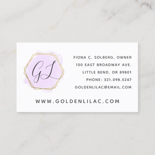 Paarse Waterverf en moderne goudgeometrische weerg Visitekaartje (Achterkant)