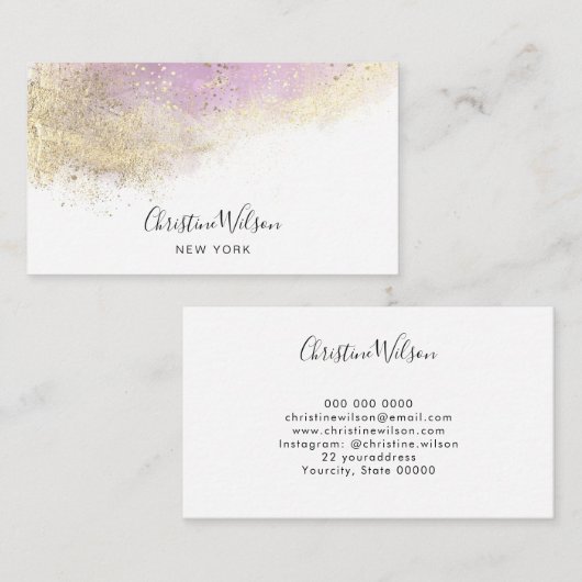 paarse waterverf en nepgoudstof visitekaartje (Voorkant / Achterkant)