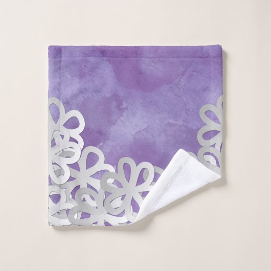 Paarse Waterverf en witte bloemen Bad Handdoek (Wasdoekje)