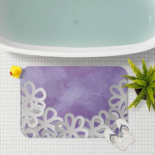 Paarse Waterverf en witte bloemen Badmat