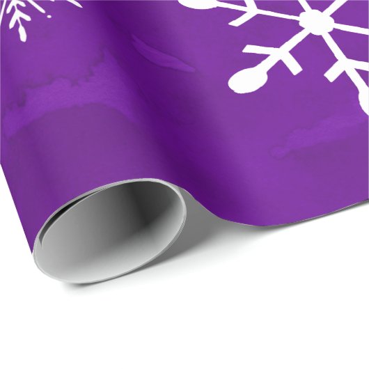 Paarse Waterverf en witte sneeuwvlokken | Kerstmis Cadeaupapier (Rol Hoek)