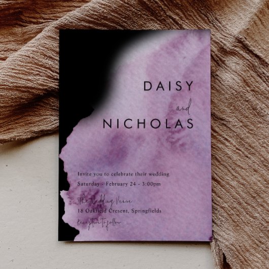 Paarse Waterverf en zwart huwelijk Kaart