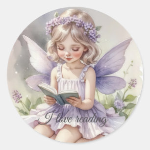 Paarse Waterverf Fairy Ik hou van het lezen van St Ronde Sticker