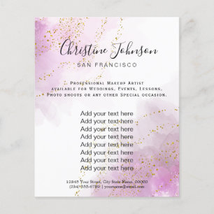 paarse waterverf faux glitter schoonheidssalon flyer