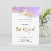 Paarse Waterverf | Faux Gold Bat Mitzvah Kaart (Staand voorkant)