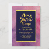 Paarse Waterverf Faux Gold Housewarming Party Kaart (Voorkant)