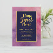 Paarse Waterverf Faux Gold Housewarming Party Kaart (Staand voorkant)