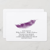 Paarse Waterverf Feather Wedding Invitation Kaart (Voorkant / Achterkant)