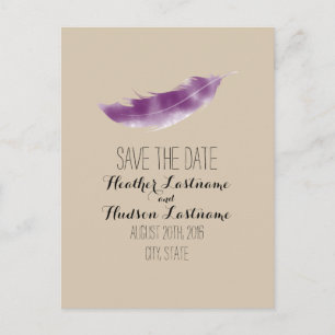 Paarse Waterverf Feather Wedding Save the Date Aankondigingskaart