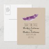Paarse Waterverf Feather Wedding Save the Date Aankondigingskaart (Voorkant / Achterkant)