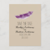 Paarse Waterverf Feather Wedding Save the Date Aankondigingskaart (Voorkant)