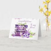 Paarse Waterverf Feminine-Afstuderen voor nicht Kaart (Gele Bloem)